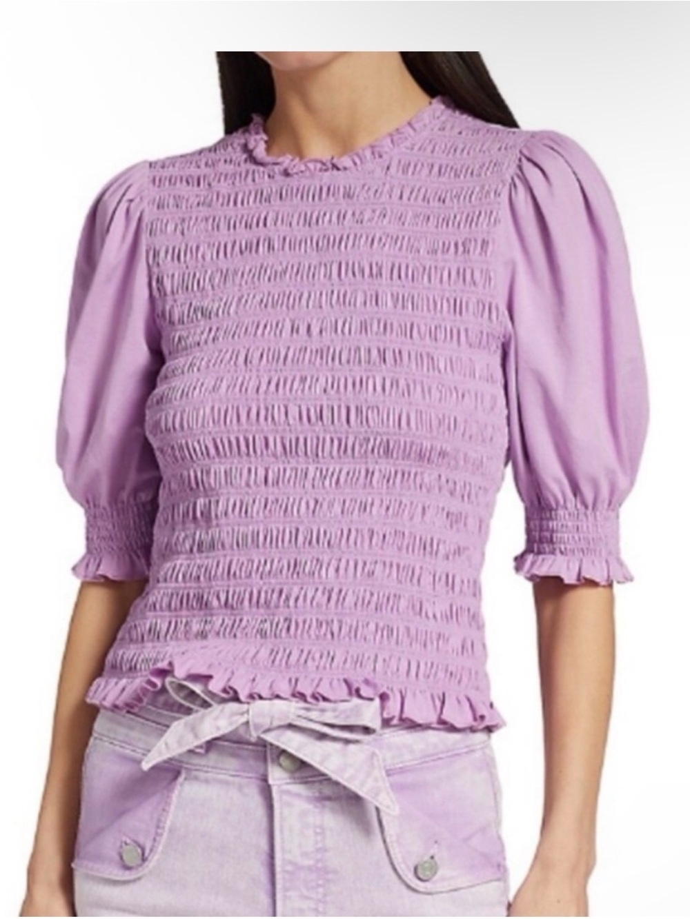 Veronica Beard Langston Smocked Puff Sleeve Top Violet Purple size S NWOT